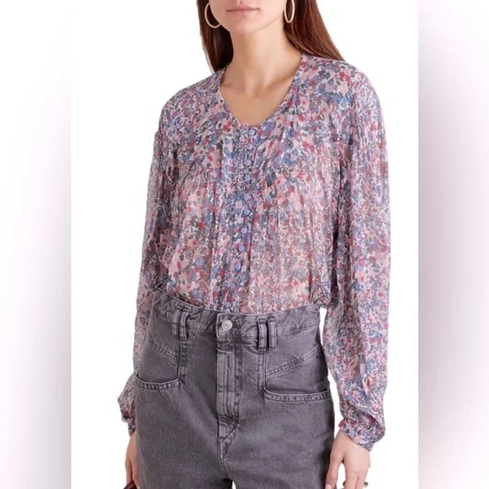 Isabel Marant Orionea Pintucked Silk-Georgette Blouse in Floral - 34 / US 2